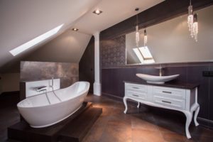 bathroom with unigue granite and furniture design